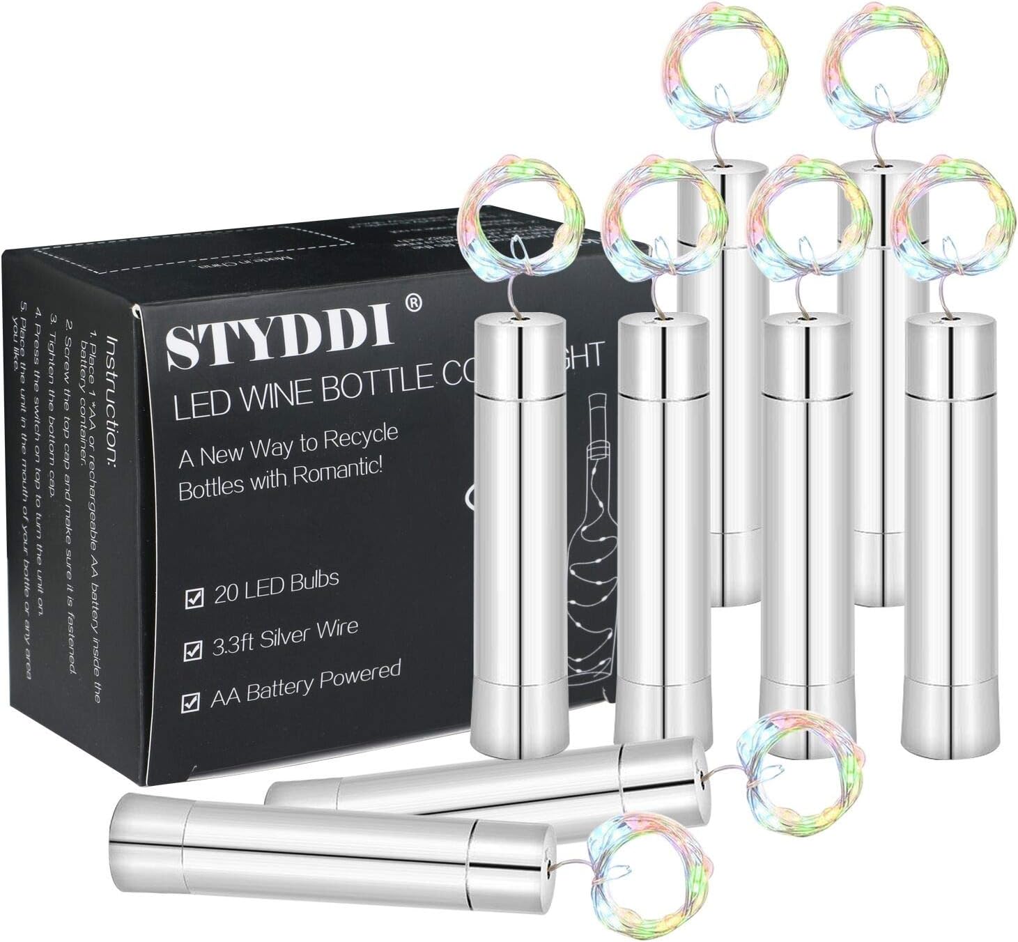 Wine Bottle Lights, 8 Packs AA Battery Powered, 20LEDs 39 Inch RGB