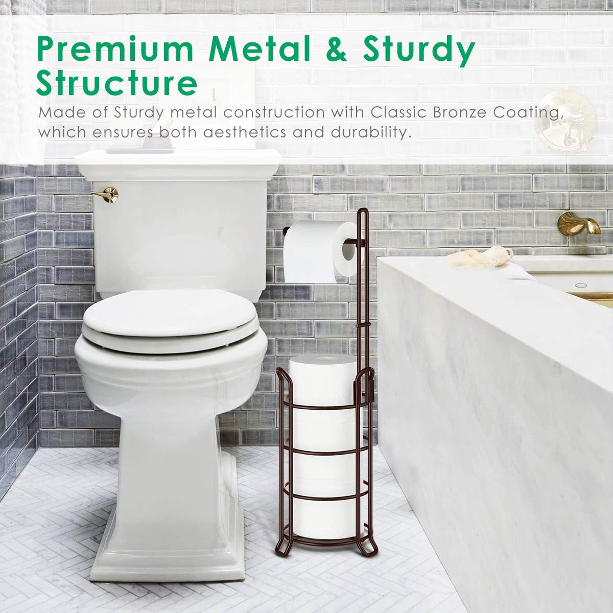 TomCare Toilet Paper Holder Toilet Paper Stand and Dispenser for 3 Spare Rolls Metal Wire Free-Standing Toilet Tissue Paper Roll Storage Shelf Bathroom Accessories Storage Organizer Bronze: Home & Kitchen