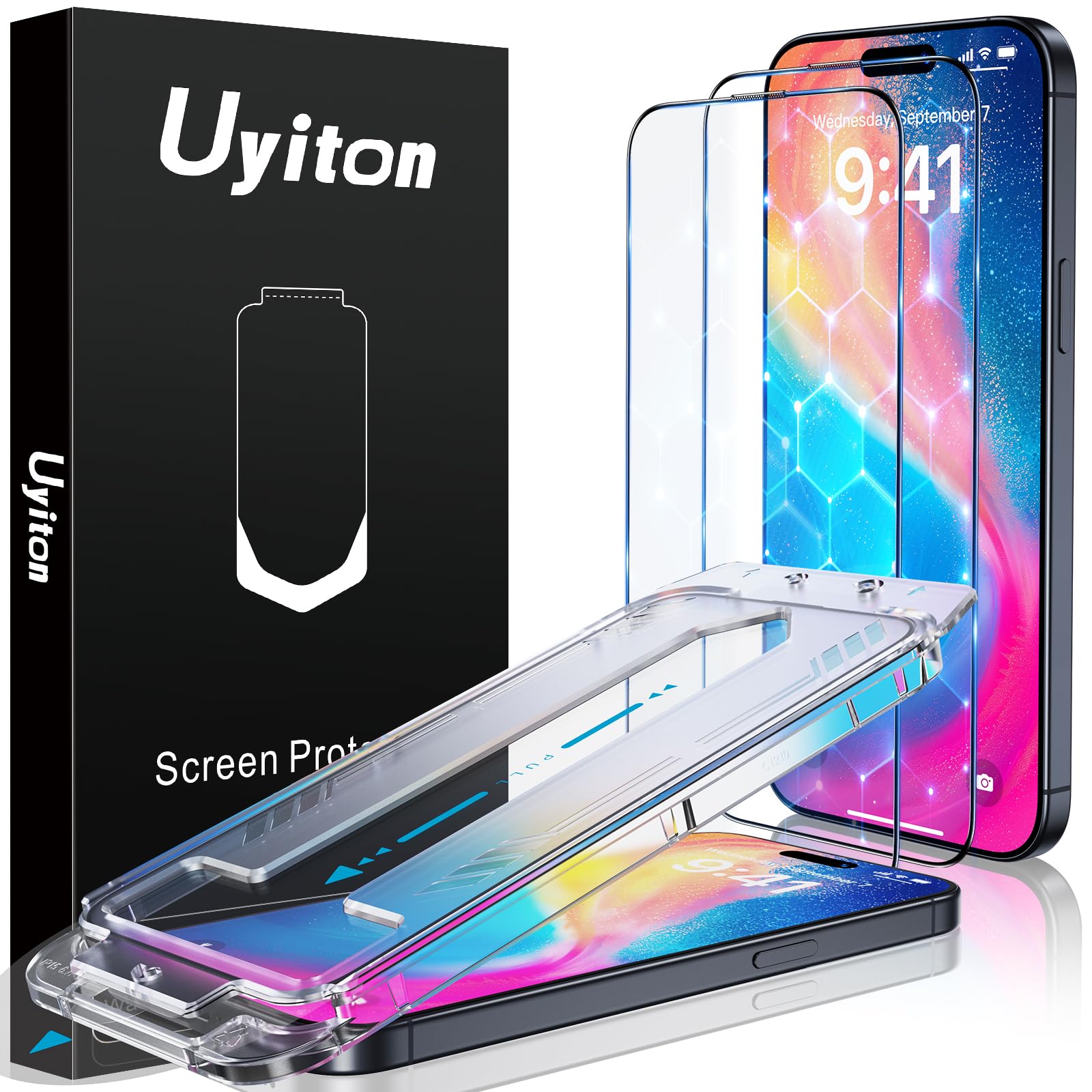 Photo 1 of Uyiton UnBreak-Glass for iPhone 15 Pro Max Screen Protector, [Easy to Install] Full Coverage Case Friendly Scratch Resistance Bubble-Free 9H Tempered Glass Screen Protector 15 Pro Max(6.7''), 2 Pack