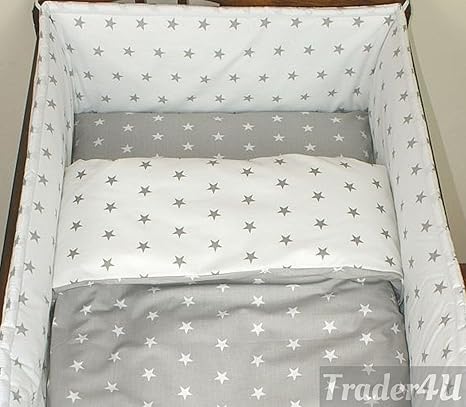 grey white cot bedding
