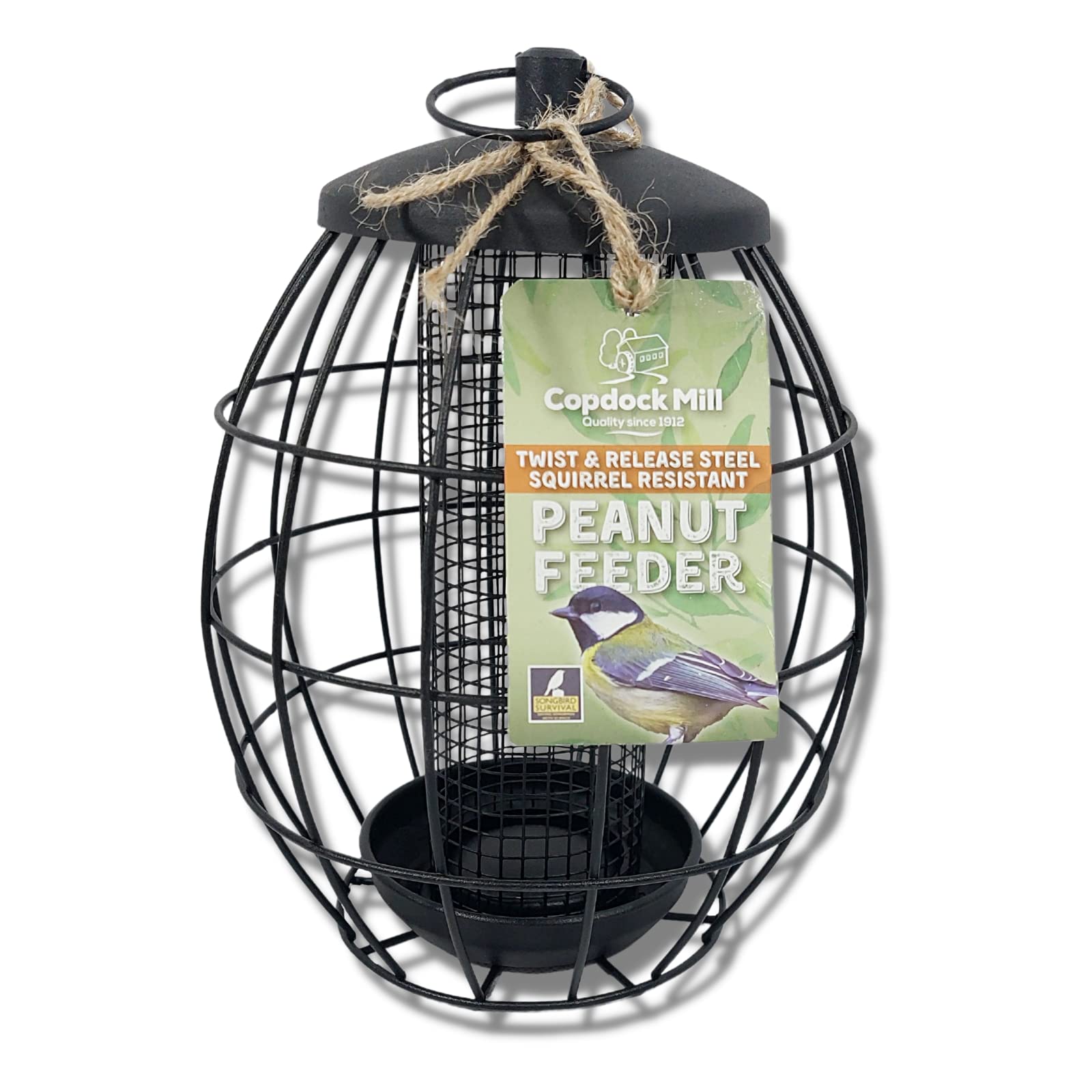 Copdock Mill Twist & Release Squirrel Proof Peanut Feeder – Steel Cage To Prevent Squirrels – Small Bird Hanging Feeder Station – Feeders Suitable For Seed & Grain Mix,Black