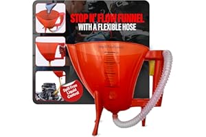 Stop N' Flow Funnel with Flexible Hose, Spill Free Liquid Control, Detachable Legs, and Measurements for Automotive Coolant, 