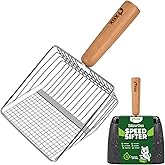 XBX Cat Litter Scoop with Holder, Heavy Duty Litter Sifter, Stainless Steel Litter Shovel, Litter Scooper with Beech Wood Grip and Washable Stand, Perfect for Cat Litter Box Cleaning