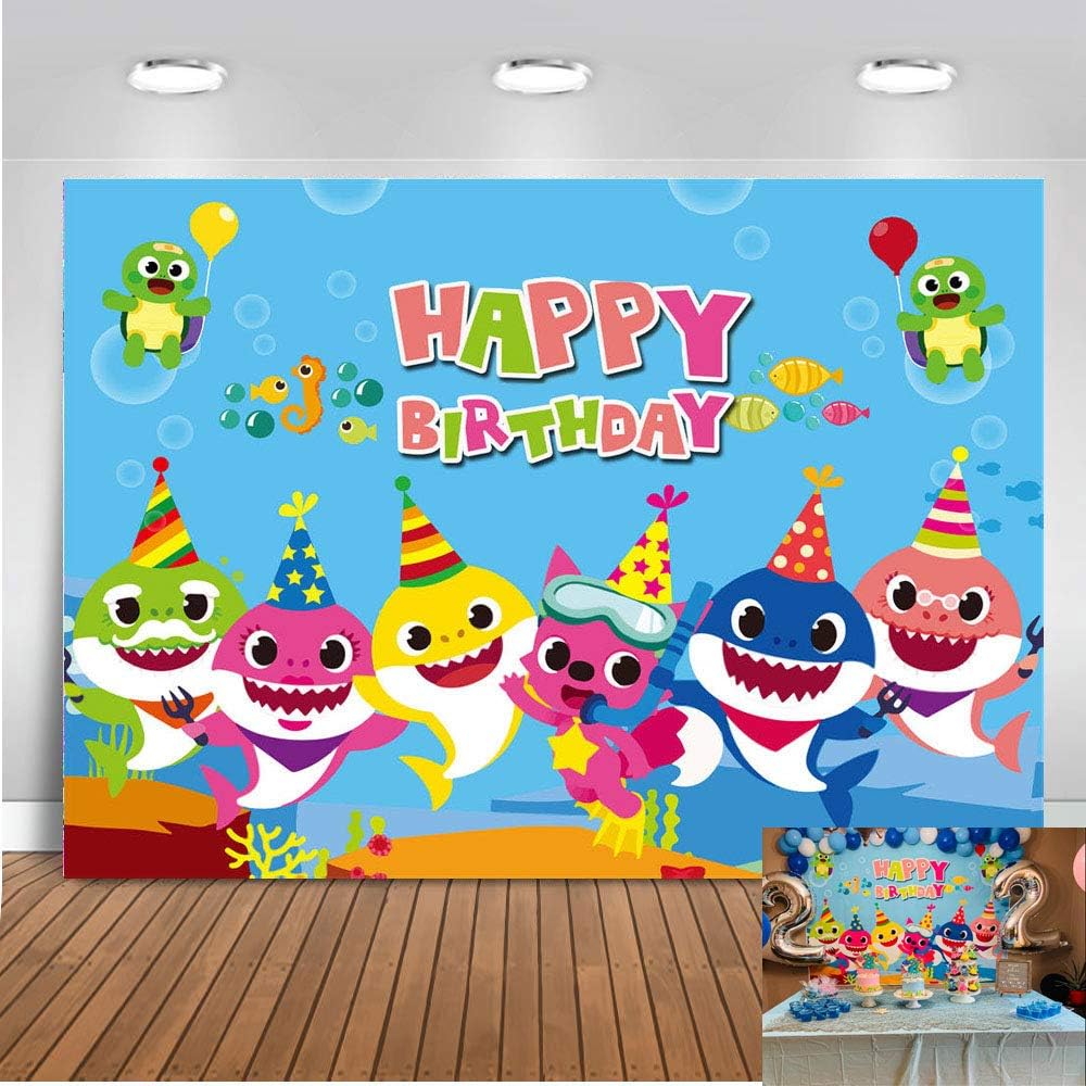 Baby Shark Family Doo Doo Doo Theme Photo Background Children Boy And Girl Happy Birthday Party Photography Backdrops 5x3ft Cartoon Animals Theme Studio Props Booth Vinyl Camera Photo Lighting Studio