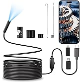 POLEDY Endoscope Camera with Light, 1920P HD Borescope, 8 Adjustable LED Light, IP67 Waterproof 16.4ft Snake Camera, Semi-Rigid Cable Inspection for Android, iOS