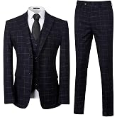 ZKHOECR Men's Tuxedo Suits Slim Fit Plaid Suits for Men 3 Piece Suit Jacket Vest Pants Set for Wedding Prom