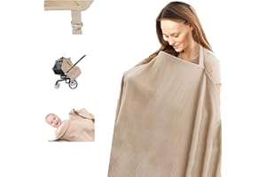 CLVJQ Nursing Cover Up for Breastfeeding - Breathable Breastfeeding Cover with Rigid Hoop & Adjustable Neck Back Strap - Privacy Breast Feeding Covers for Women Mom - Multi-use Car Seat Cover(Khaki)