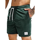 JMIERR Men's Corduroy Shorts Casual Elastic Waist Drawstring Lightweight Summer Beach Shorts