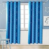 BGment Kids Blackout Curtains for Bedroom - Eyelet Thermal Insulated Silver Star Print Room Darkening Curtains for Living Room, 2 Panels (W55 X L69 Inch, Blue)