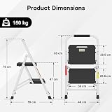 BONTEC 2 Step Ladder 150KG Anti‑Slip Pedals Folding Steel Lightweight White view 2