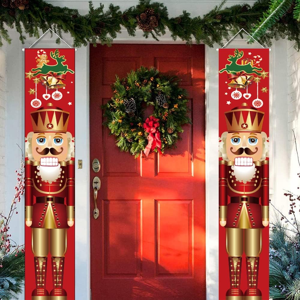 Nutcrackers - Nutcracker Christmas Porch Banner Front Door Decoration, 6ft Life Size Soldier Model Nutcracker Xmas Outdoor Hanging Sign Party Décor for Home Front Door Garden Yard Apartment Office Wall