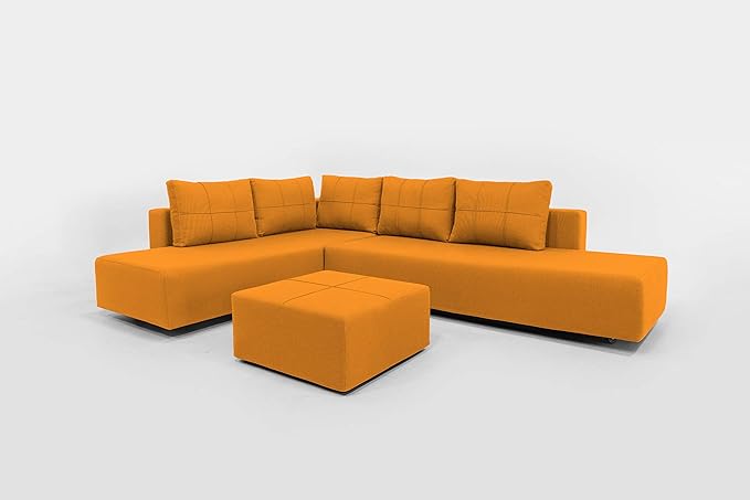 FEYDOM Gemini A | Ausführung Links- innovatives Multi-Funktionssofa I 3 in 1 Wandlungsfähige Design Wohnlandschaft (Mandarine