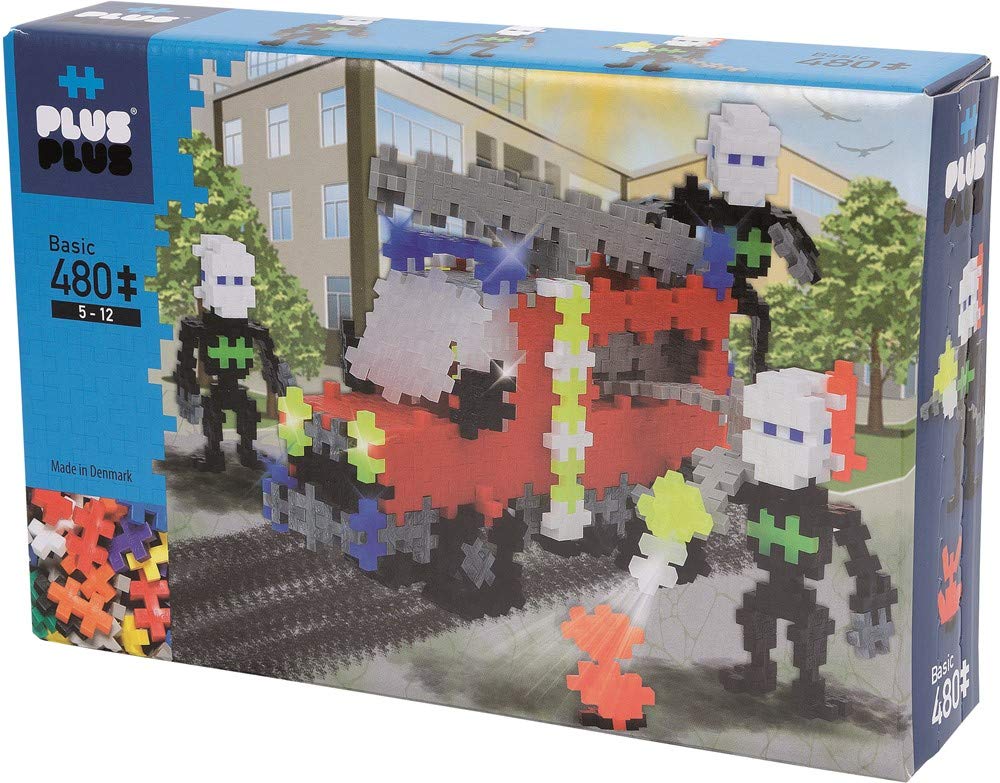 Plus-Plus 9603791 52316 Ingenious Construction Toy, Basic, Fire Engine and Crew, Building Blocks Set, 480 Pieces, Colourful