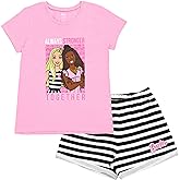 Barbie Girls T-Shirt and French Terry Shorts Outfit Set Toddler to Big Kid