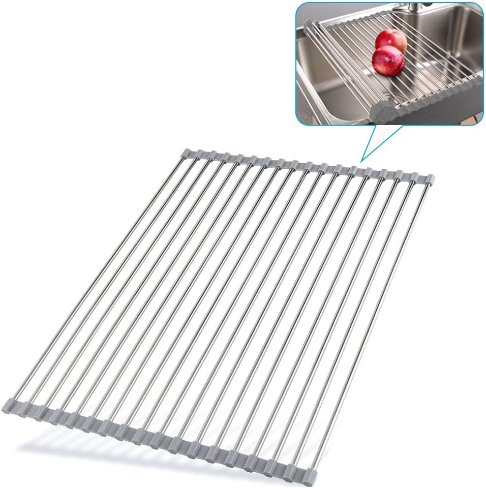 Stainless Steel Drying Rack 35.5x35.5cm | Roll Up Over Sink Kitchen Drainer