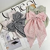 4Pcs Floral Hair Bows Silky Satin Bows Oversized Long Tail Hair Bow Clips Barrettes Big Bowknot Hair Accessories Trendy Stuff for Women Girl(Pink+Black+Purple+Green)