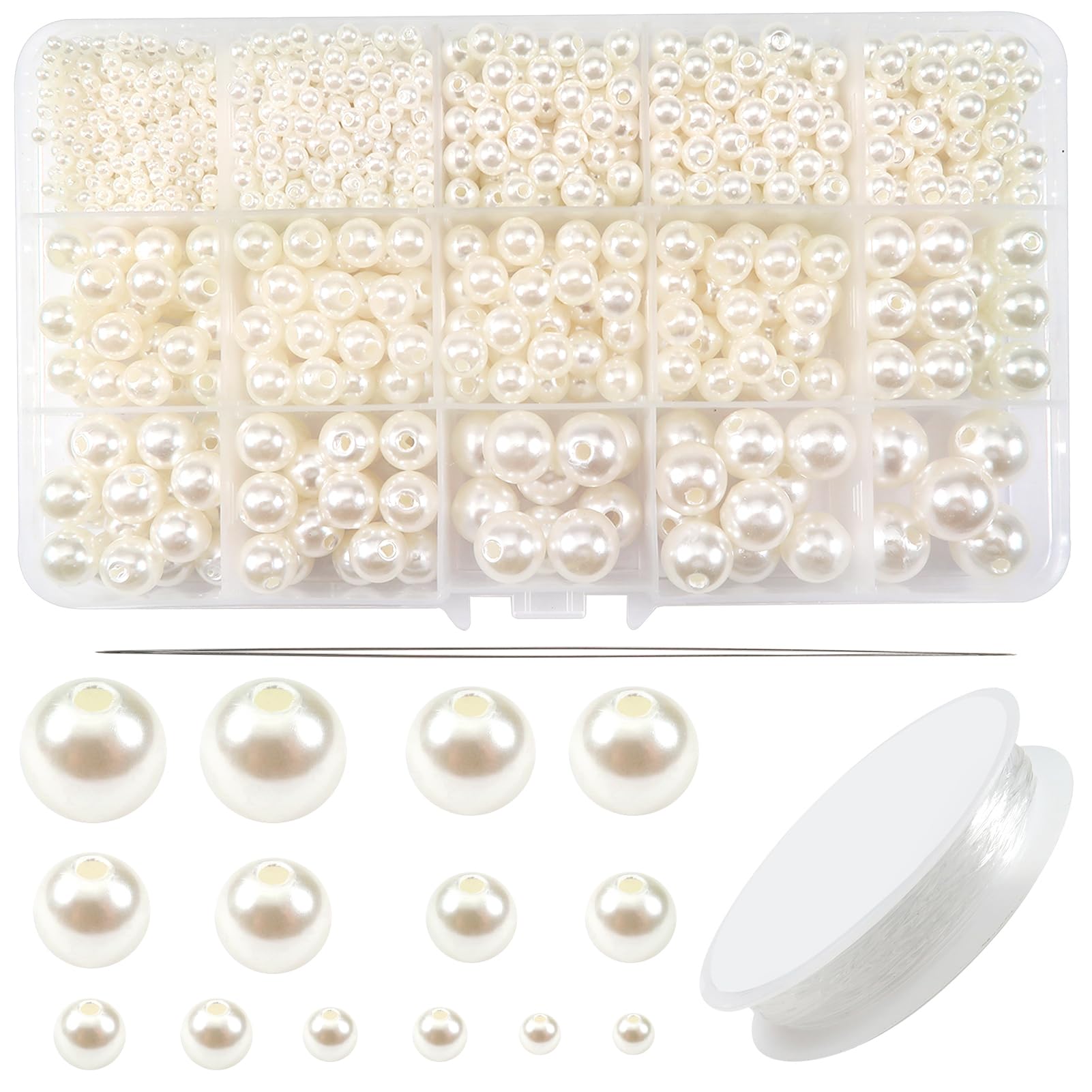 TOAOB Beige Pearl Beads for Craft 1400pcs Fake Pearls with Holes 3mm to 14mm Acrylic Round Loose Sew on Beads for Jewelry Making Bracelets Necklaces Hairs Crafts Decoration and Vase Filler