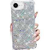 Changjia for iPhone 16e Glitter Case for Women, Cute Bling Sparkle Sparkly Shiny Reflective Soft TPU Silicone Bumper Shockproof Girls Slim Thin Protective Phone Case for iPhone 16e 6.1" 2025 (Silver)