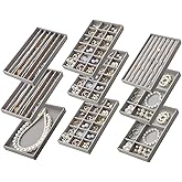 SPAKOWN Jewelry Drawer Organizer Inserts Set of 9, Velvet Jewelry Trays for Drawers, Storage for Earring, Ring, Necklace, Watch, Bracelet (Grey)