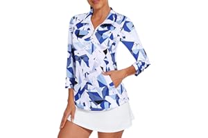 Viracy 3/4 Sleeve Womens Golf Shirts Quick Dry Quarter Zip Workout Tennis Polo Tops with Pocket