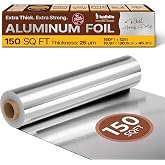 Katbite Heavy Duty Aluminum Foil Roll, 25 Micron, 12 in x 150 ft, 150 sqft | Thick Strong Tin Foil with Built-In Cutter for Cooking, Catering, Grilling, Roasting and Baking