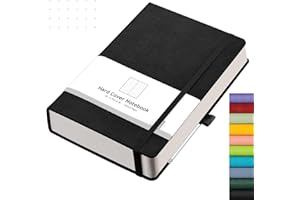 AHGXG Bullet Dotted Journal - 320 Numbered Pages Dot Grid Notebook A5 Thick Journal, 100gsm Thick Dotted Paper, Leather Hardcover,Inner Pocket, 5.75'' × 8.38'' - Black