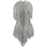 JUBAODS Sparkly Diamante Fringe Bodysuit Women Sexy Dancer Celebrate Outfit Prom Bar Birthday Nightclub Drag Queen Costume