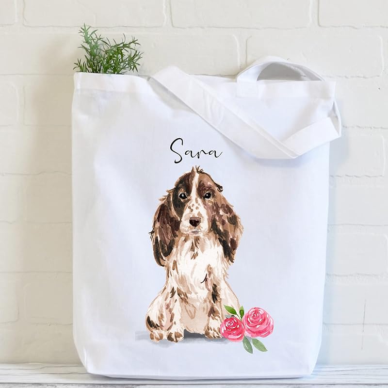 Personalised Cocker Spaniel Tote Bag, Dog Gift For Her, Name Tote Bag