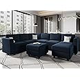 Belffin Modular Velvet Sectional Sofa with Storage Seat Oversized U Shaped Couch with Reversible Chaise Sofa Set with Ottoman Blue