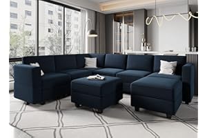 Belffin Modular Velvet Sectional Sofa with Storage Seat Oversized U Shaped Couch with Reversible Chaise Sofa Set with Ottoman Blue