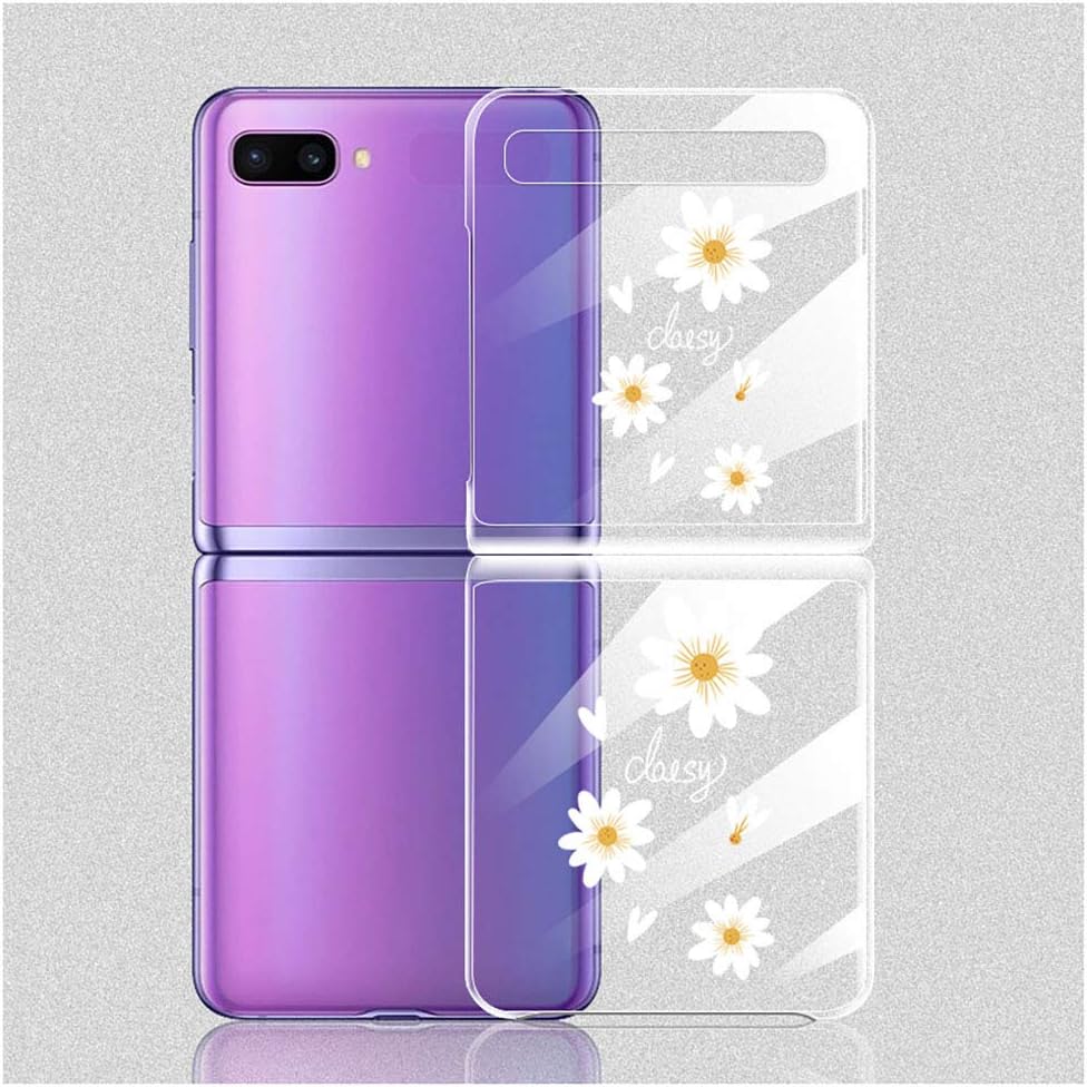 QfireQ Case Fold Clear for Samsung Galaxy Z Flip/SM-F7000 Slim Fit Shockproof Foldable Screen Daisy Pattern PC Protect Case,3 Daisy,Z FLIP