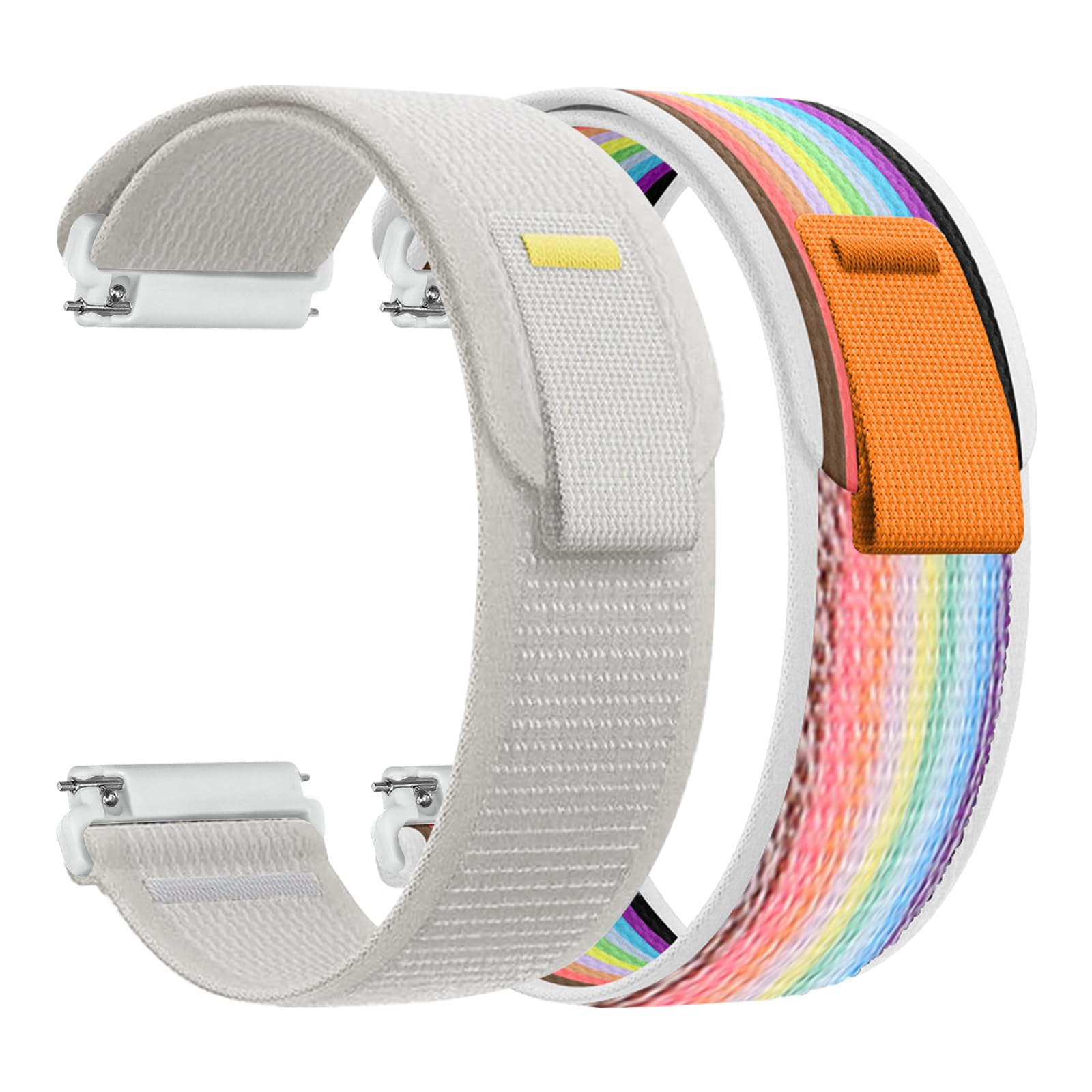 CeiBand 2Pack 22mm Nylon Strap for Amazfit Bip 6/Bip 5/GTR 4/3 Pro/3/2e/2, Nylon Sports Watch Straps Men Women, Replacement Bracelet Compatible with Amazfit Cheetah/Balance - White/Rainbow