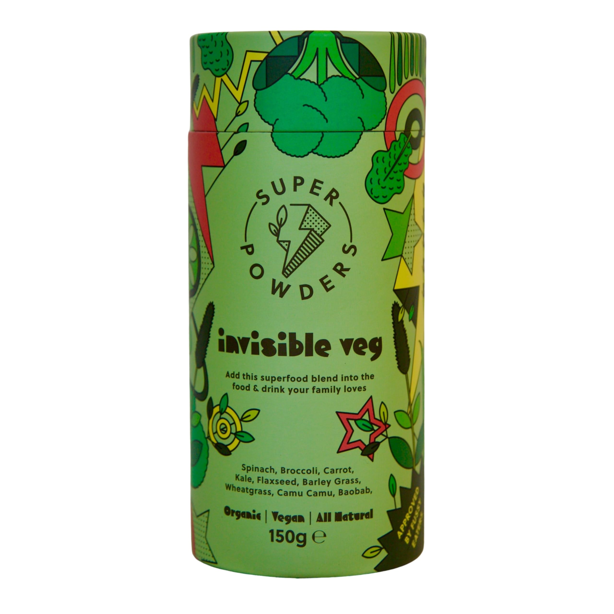 Super Powders - Invisible Veg - Blend of Natural Clean Greens Superfood Vegetables. Made for mixing into family meals for a Natural Healthy Boost. 50 servings. Recommended +3
