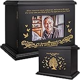 Cremation Urns for Human Ashes Adult Male Female, Wooden Urn for Ashes, Wooden Picture Frame Urns Box and Casket, Funeral Memorial Urns Box, Men Women Child, Holds 255 lbs (Black)