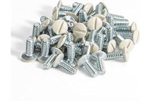 Henne Bery 3/8" Long 6-32 Thread, Oval Head Milled Slot Replacement Wall Plate Screws, 50 Pack, Light Almond