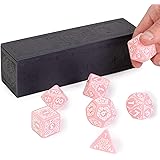 Titan Dice: Calliope - 25mm Giant Polyhedral Dice 7-Piece Set & Engraved Wooden Display Box - Pink Color with White Numbers -