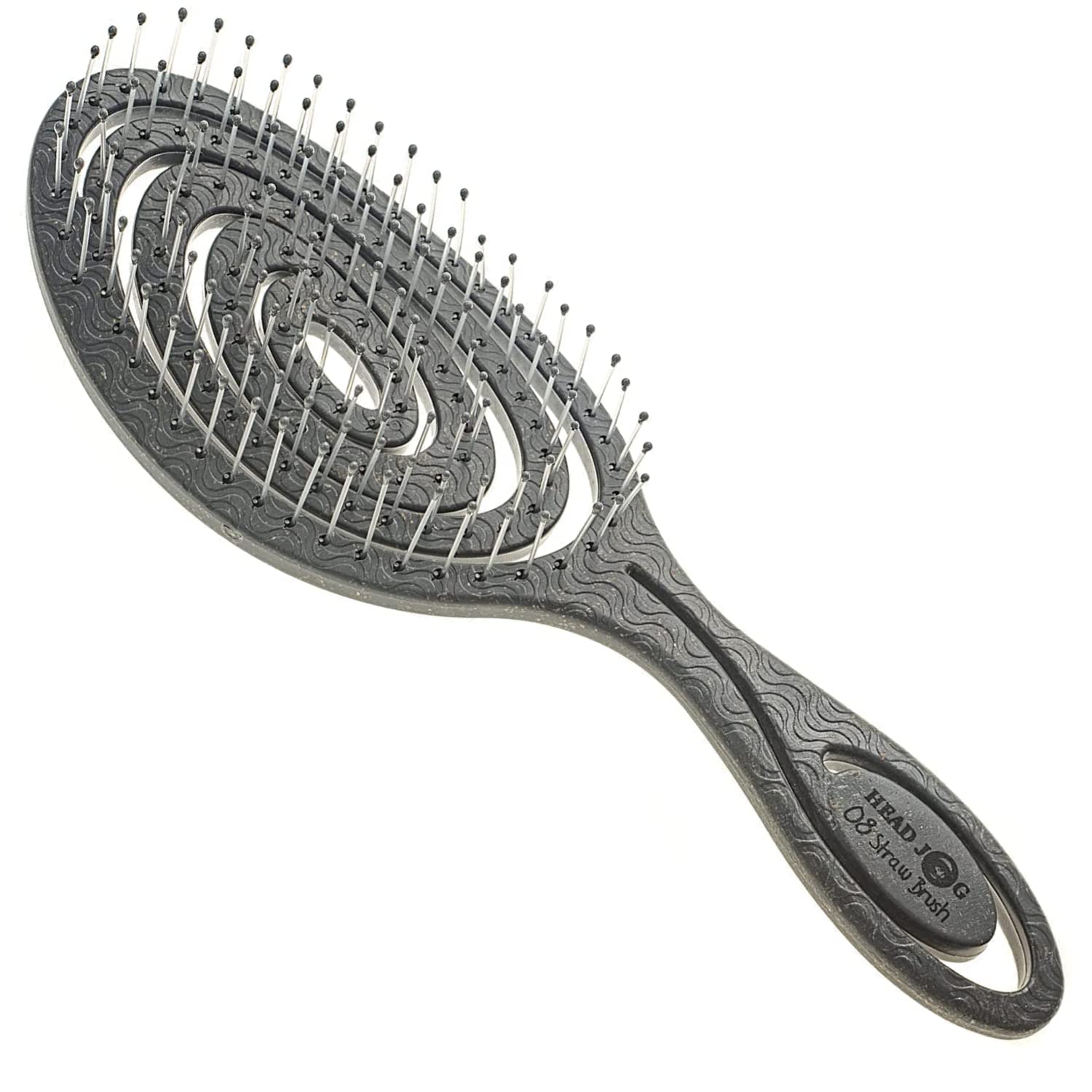 Head Jog 08 Paddle Brush Flexible Soft Needle Bristle, Detangling Wet or Dry Hair. Soft Brushing Hair Brush. Detangling Brush Curly and Wavy.(Monochrome Collection Graphite)