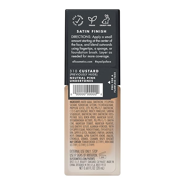 E.L.F. FLAWLESS FINISH FOUNDATION | LIGHTWEIGHT, MEDIUM COVERAGE & SEMI-MATTE | NUDE | 0.68 FL OZ (20ML) (PACKAGING MAY VARY)