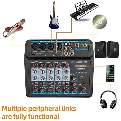 Depusheng U6 Audio Mixer 6-CHANNEL DJ Sound Controller Interface with Depusheng U6 Audio Mixer Console Sound Controller Interface for