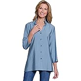 Multiples Womens Clothing | 5-Button Placket Three Quarters Sleeve Button Front Shirt | Dressy & Casual Clothing for Women