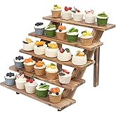 SwallowLiving 5 Tier Wooden Rustic Cupcake Stand for 30 Cupcakes, Stepped Wood Display Stand for Weddings, Tiered Party Table Display Riser for Food , Dessert, Cookie, Decor, Craft Show, Burnt