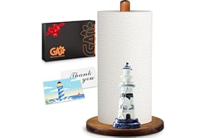 GAJ Beach House Decor, 3D Lighthouse Wooden Stand Gifts for Women, Coastal Paper Towel Holder for Home Indoor Table, Nautical