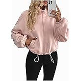 Verdusa Women's Cropped Mock Neck Sweatshirt Zip Up Drawstring Drop Shoulder Jacket