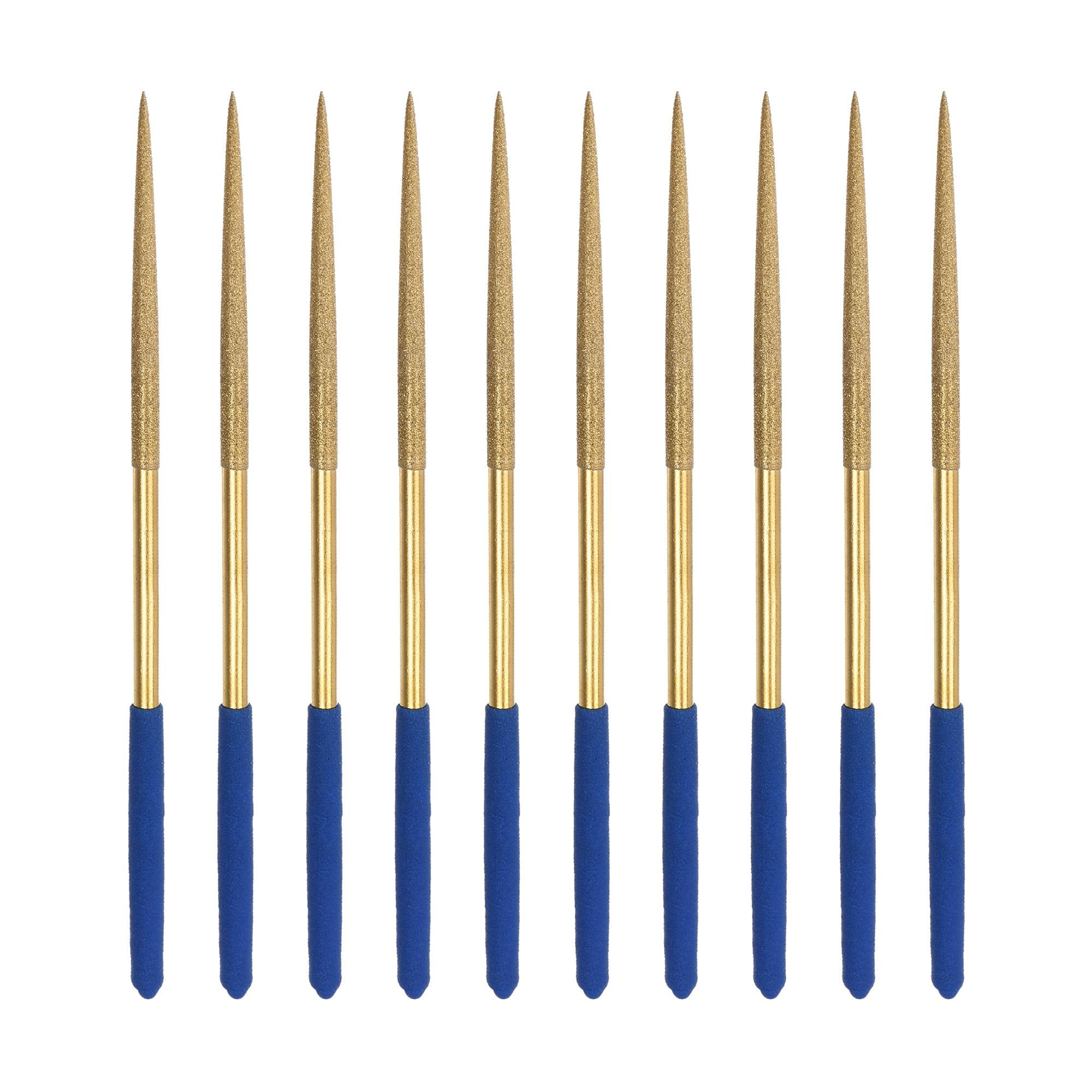 sourcing map Diamond Needle File Set 3mm x 140mm, Round Files Titanium Coated Tools for Metal Wood Stone Glass, 10pcs