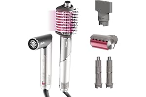 Shark FlexFusion Hair Dryer with Fusion Hair Brush, Ceramic Air Styler with Auto-Wrap Hair Curlers & Concentrator, Ceramic Plates, Metallic Mist HD641
