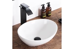 KDKSC Vessel Sink 16"x13" Oval White 16 Inch Bathroom Sink Egg Shape Porcelain Ceramic Modern Above Counter Vanity Sinks