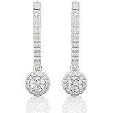 1/2 to 1 Carat Diamond Round Halo Dangle Earrings for Women in 14k White Gold (F-G, SI2-I1, cttw) Leverback by Privosa Fine Jewelry
