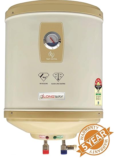 LONGWAY Superb 25LTR GLASSLINED 5 Star Storage Water Heater WT AVS Technology, Temperature Meter, ABS TOP Bottom, HD ISI Element & Capsule Type Glass Lined Tank 60 Month Warranty (Ivory)