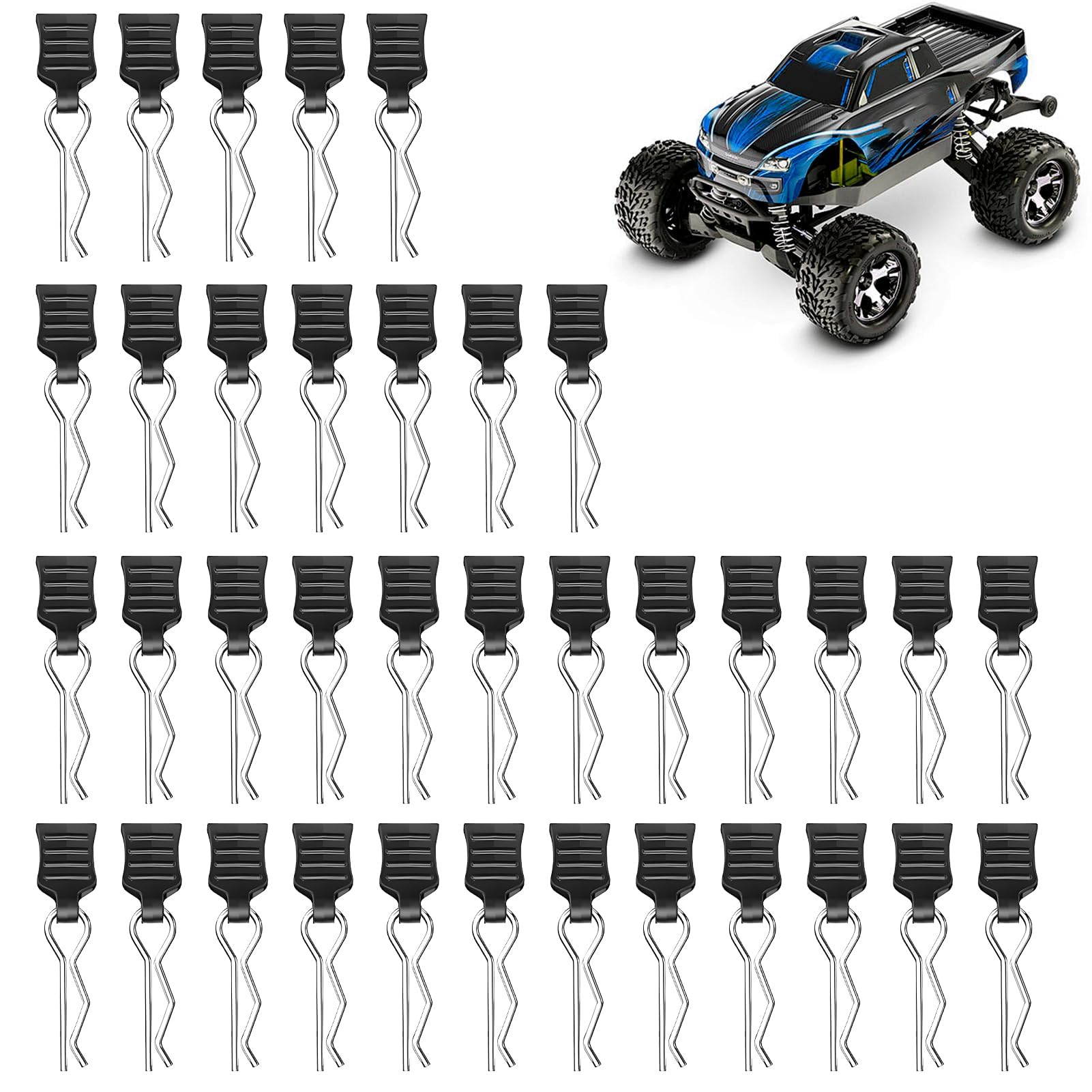 36Pcs RC Car Body Clips with Tear Tabs, RC Body Shell Pins, Durable RC Car Accessories, RC Body Clips for 1/10 1/12 1/16 Models, RC Body Clips RC pins RC Body Shell Pin, Black