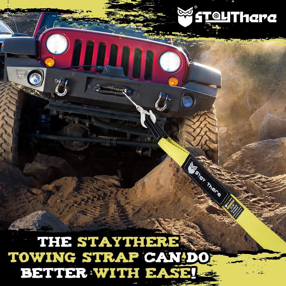Stay There 3'' x 30ft Tow Recovery Strap, Lab Tested 30000lb Break Strength with Reinforced Loops Built for Off-Roading, mud, Snow and Other Emergency Towing: Automotive